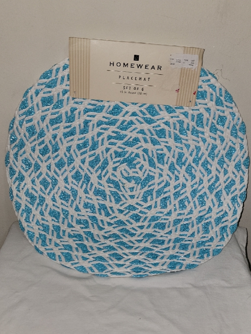 HomeWear Round Blue & White Woven Placemat - Set of 6 - Picture 6 of 8